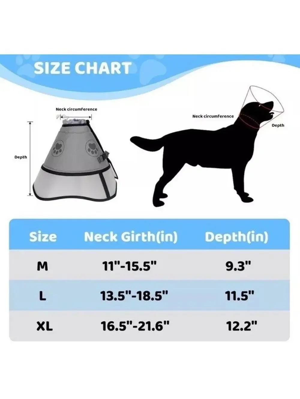 Dog Cone After Surgery Soft XL Adjustable Drawstring Buckle Recovery Collar XL